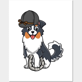 Funny collie dog is ready to ride a horse Posters and Art